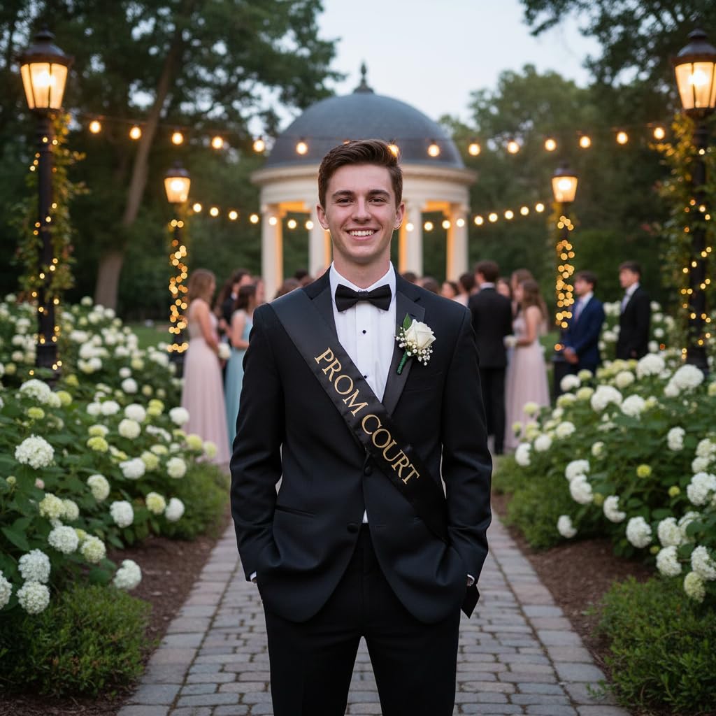 Anderson's Prom Court Black Satin Sash with Metallic Gold Foil, 3" x 72" Royalty Sash for High School Prom Coronation, Prom Night Accessories for High School Court & Formal Events - Image 3
