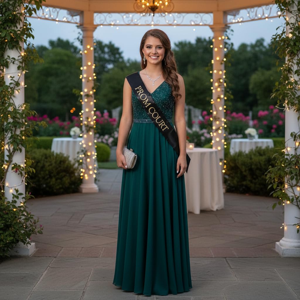 Anderson's Prom Court Black Satin Sash with Metallic Gold Foil, 3" x 72" Royalty Sash for High School Prom Coronation, Prom Night Accessories for High School Court & Formal Events - Image 4