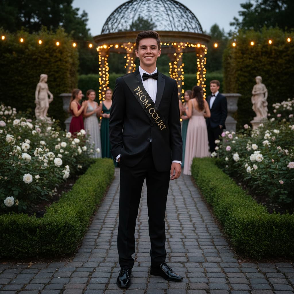 Anderson's Prom Court Black Satin Sash with Metallic Gold Foil, 3" x 72" Royalty Sash for High School Prom Coronation, Prom Night Accessories for High School Court & Formal Events - Image 5