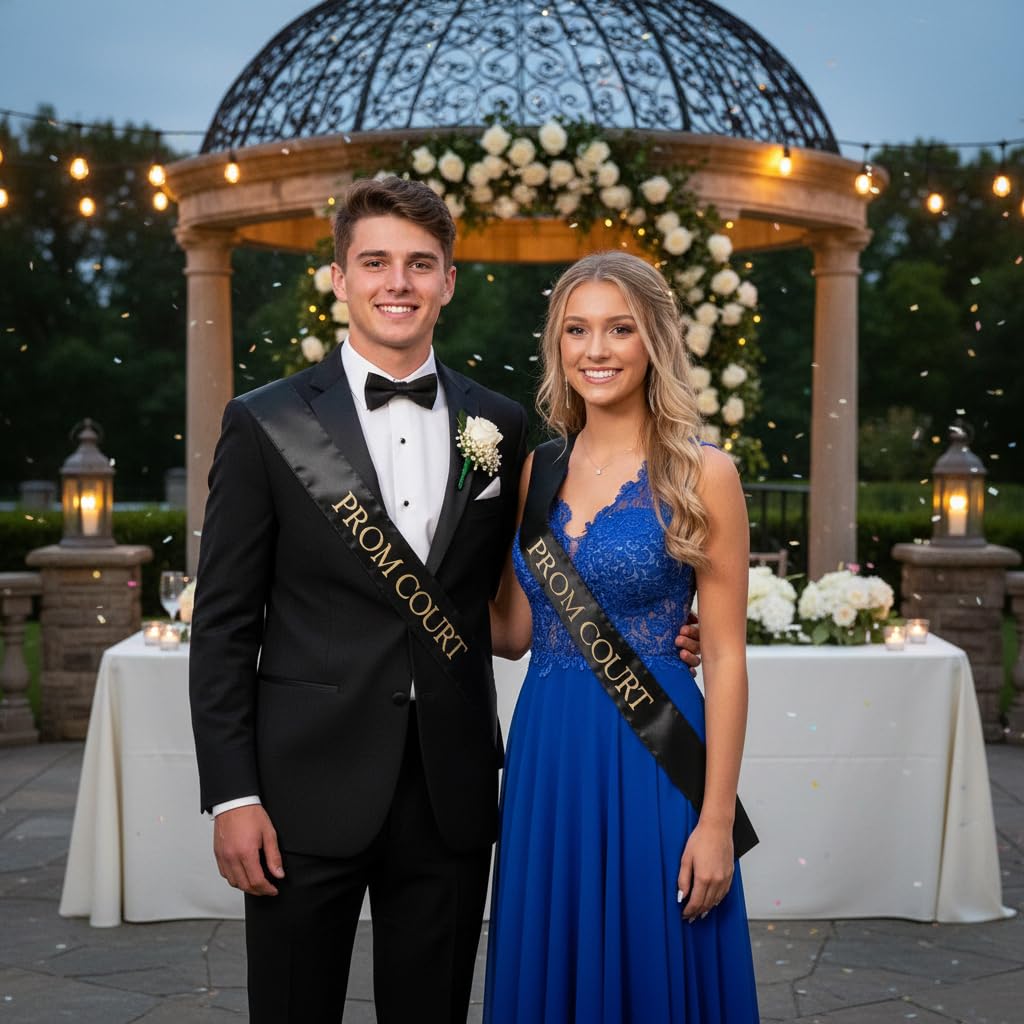Anderson's Prom Court Black Satin Sash with Metallic Gold Foil, 3" x 72" Royalty Sash for High School Prom Coronation, Prom Night Accessories for High School Court & Formal Events - Image 6