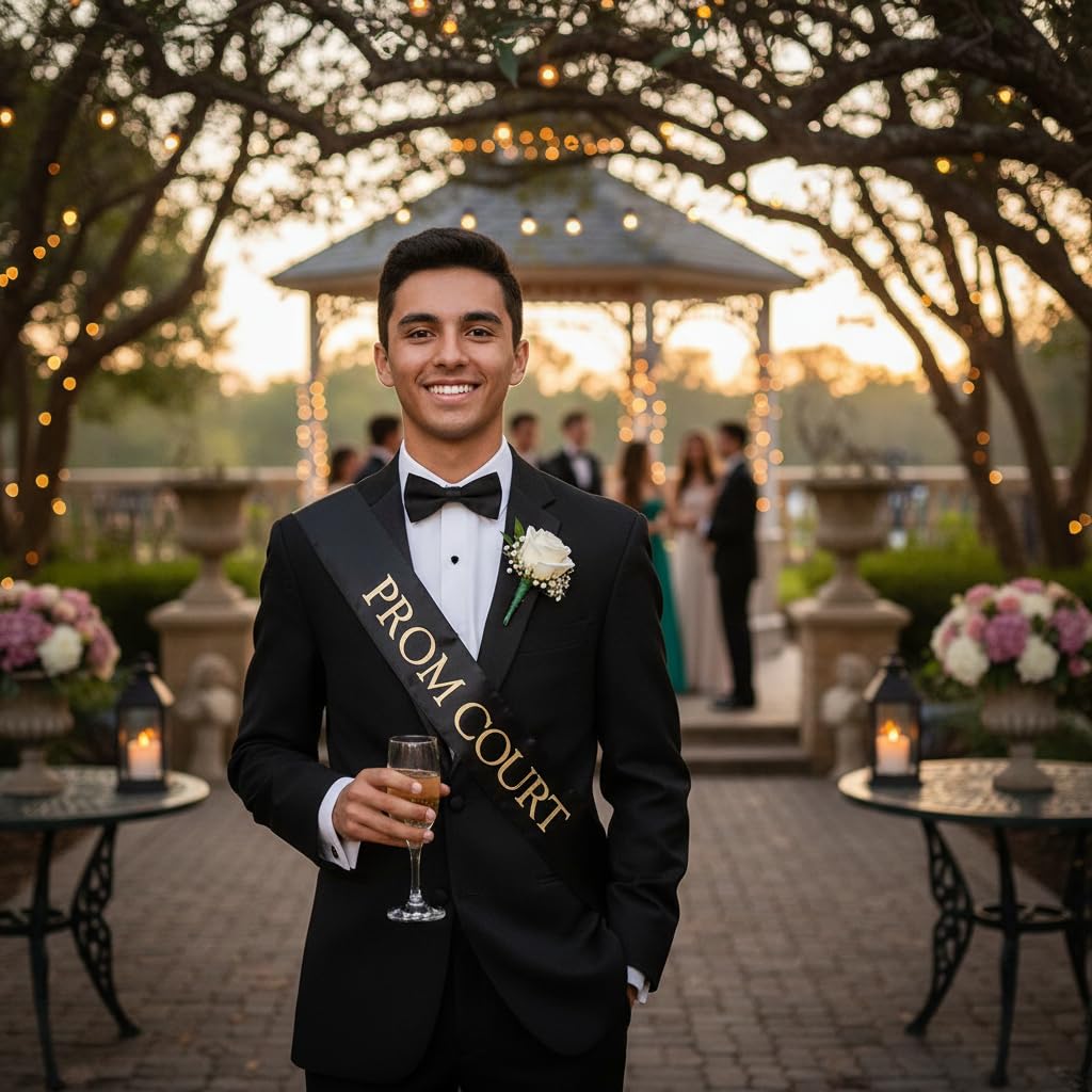 Anderson's Prom Court Black Satin Sash with Metallic Gold Foil, 3" x 72" Royalty Sash for High School Prom Coronation, Prom Night Accessories for High School Court & Formal Events - Image 8