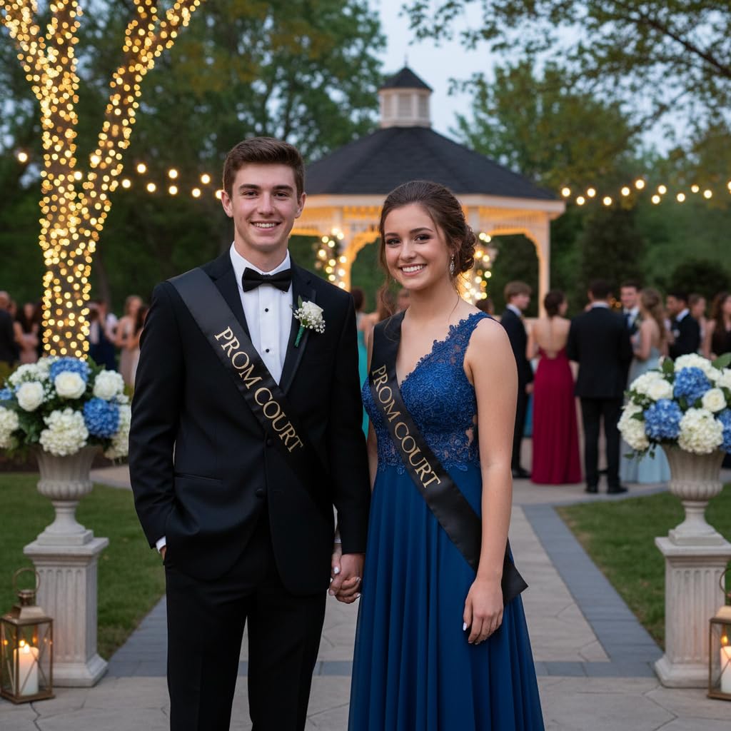 Anderson's Prom Court Black Satin Sash with Metallic Gold Foil, 3" x 72" Royalty Sash for High School Prom Coronation, Prom Night Accessories for High School Court & Formal Events - Image 9