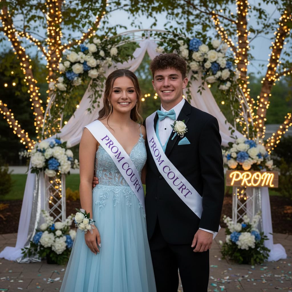 Anderson’s Prom Court White Satin Sash with Purple Imprint, 3" x 72" Royalty Sash for High School Prom Coronation, Elegant Accessories for High School Court & Formal Event - Image 4