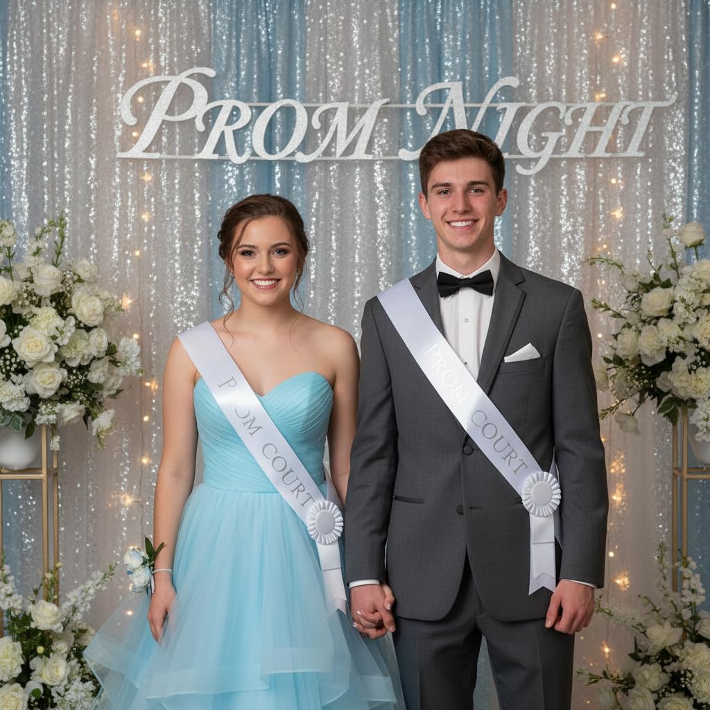 Anderson’s Prom Court White Satin Sash with Silver Imprint and Matching Rosette, 3" x 72" Prom Royalty Sash for High School Prom Coronation, Elegant Accessories for Prom Court & Formal Events - Image 3
