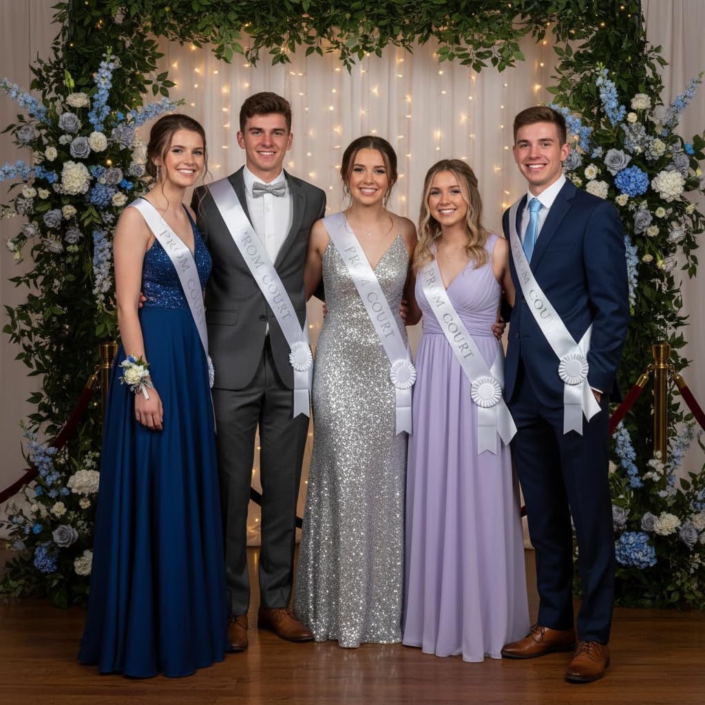 Anderson’s Prom Court White Satin Sash with Silver Imprint and Matching Rosette, 3" x 72" Prom Royalty Sash for High School Prom Coronation, Elegant Accessories for Prom Court & Formal Events - Image 6