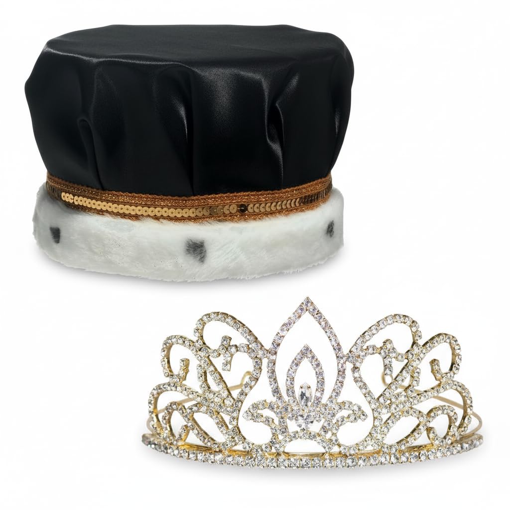 Anderson's Prom & Homecoming Royalty Set, Gold Tiara & Satin Crown with Faux Fur Trim, King & Queen Coronation Accessories