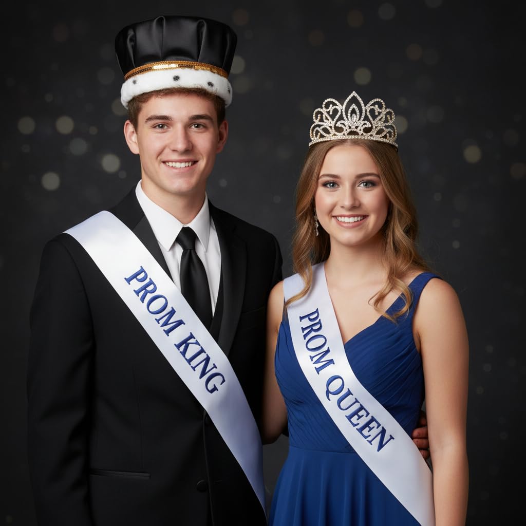Anderson's Prom & Homecoming Royalty Set, Gold Tiara & Satin Crown with Faux Fur Trim, King & Queen Coronation Accessories - Image 4