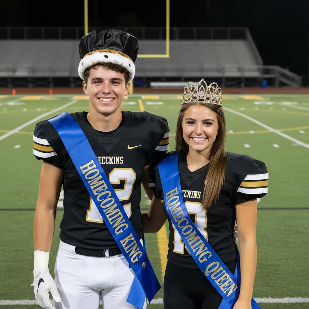 Anderson's Prom & Homecoming Royalty Set, Gold Tiara & Satin Crown with Faux Fur Trim, King & Queen Coronation Accessories - Image 5