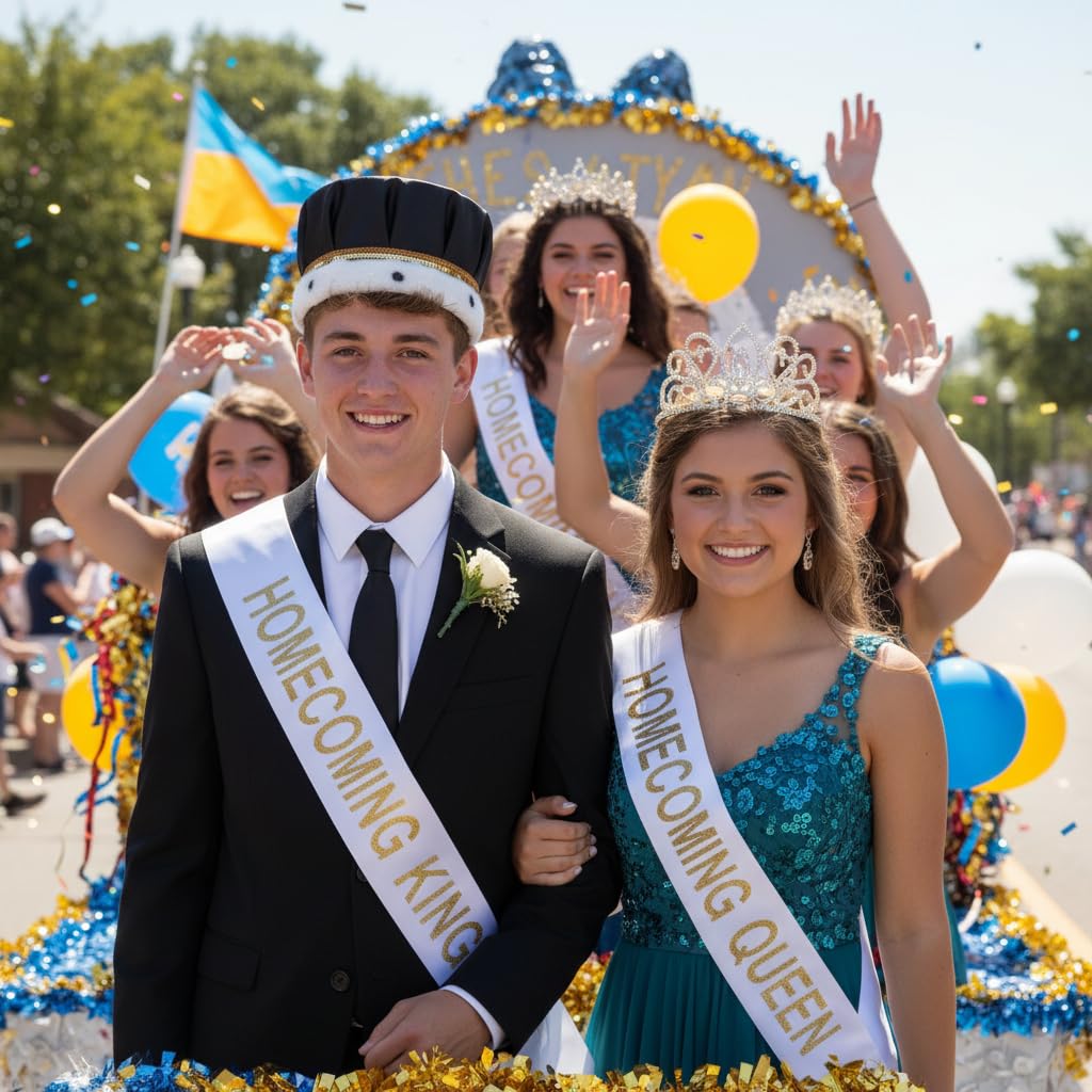 Anderson's Prom & Homecoming Royalty Set, Gold Tiara & Satin Crown with Faux Fur Trim, King & Queen Coronation Accessories - Image 6