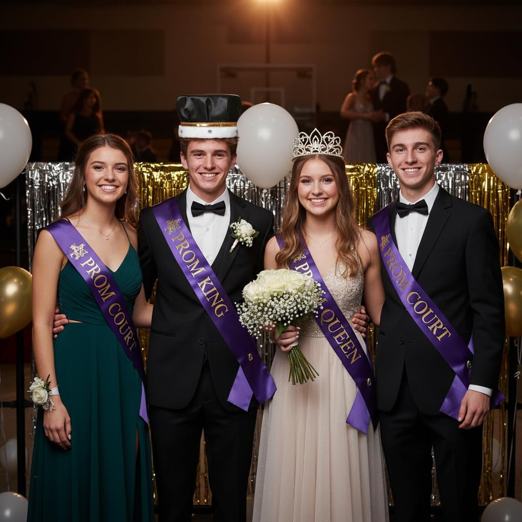 Anderson's Prom & Homecoming Royalty Set, Gold Tiara & Satin Crown with Faux Fur Trim, King & Queen Coronation Accessories - Image 7
