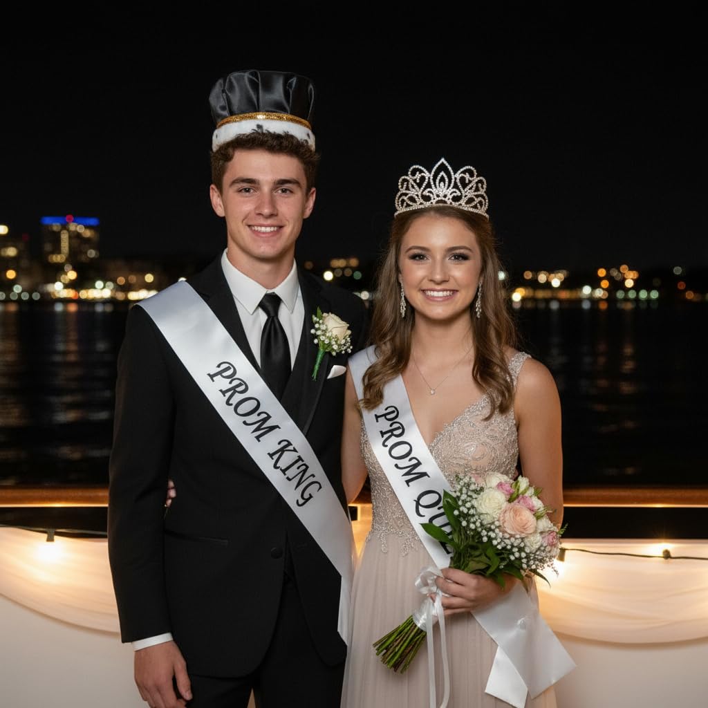 Anderson's Prom & Homecoming Royalty Set, Gold Tiara & Satin Crown with Faux Fur Trim, King & Queen Coronation Accessories - Image 8