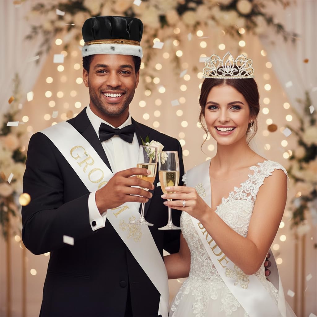Anderson's Prom & Homecoming Royalty Set, Gold Tiara & Satin Crown with Faux Fur Trim, King & Queen Coronation Accessories - Image 9