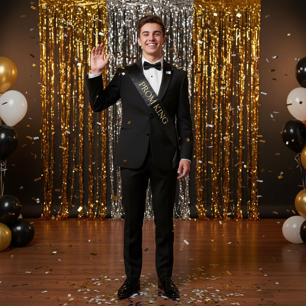 Anderson's Prom King Black Satin Sash, 3" x 72" with Metallic Gold Lettering Royalty Sash for King Coronation, Elegant Accessories for High School Court & Formal Events - Image 4