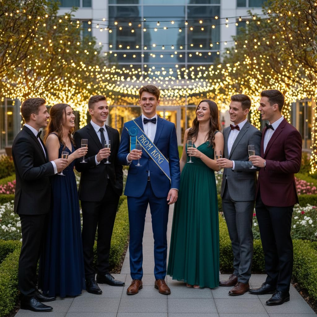 Anderson's Prom King Gold‑Edge Blue Satin Sash & Rosette Set with Gold Foil Lettering, 3" x 72" Royalty Sash and Matching Pin‑Back Rosette for High School Coronation & Formal Events - Image 7