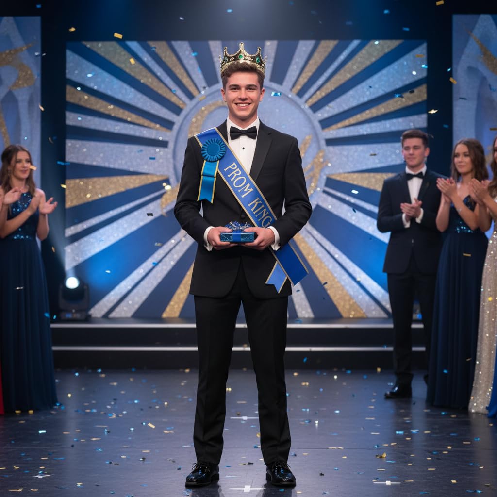Anderson's Prom King Gold‑Edge Blue Satin Sash & Rosette Set with Gold Foil Lettering, 3" x 72" Royalty Sash and Matching Pin‑Back Rosette for High School Coronation & Formal Events - Image 8
