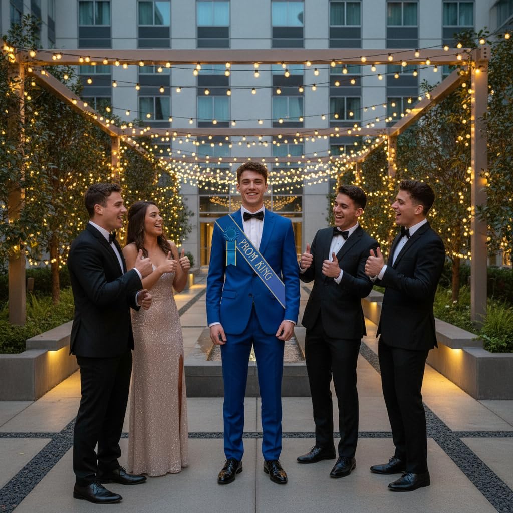 Anderson's Prom King Gold‑Edge Blue Satin Sash & Rosette Set with Gold Foil Lettering, 3" x 72" Royalty Sash and Matching Pin‑Back Rosette for High School Coronation & Formal Events - Image 9