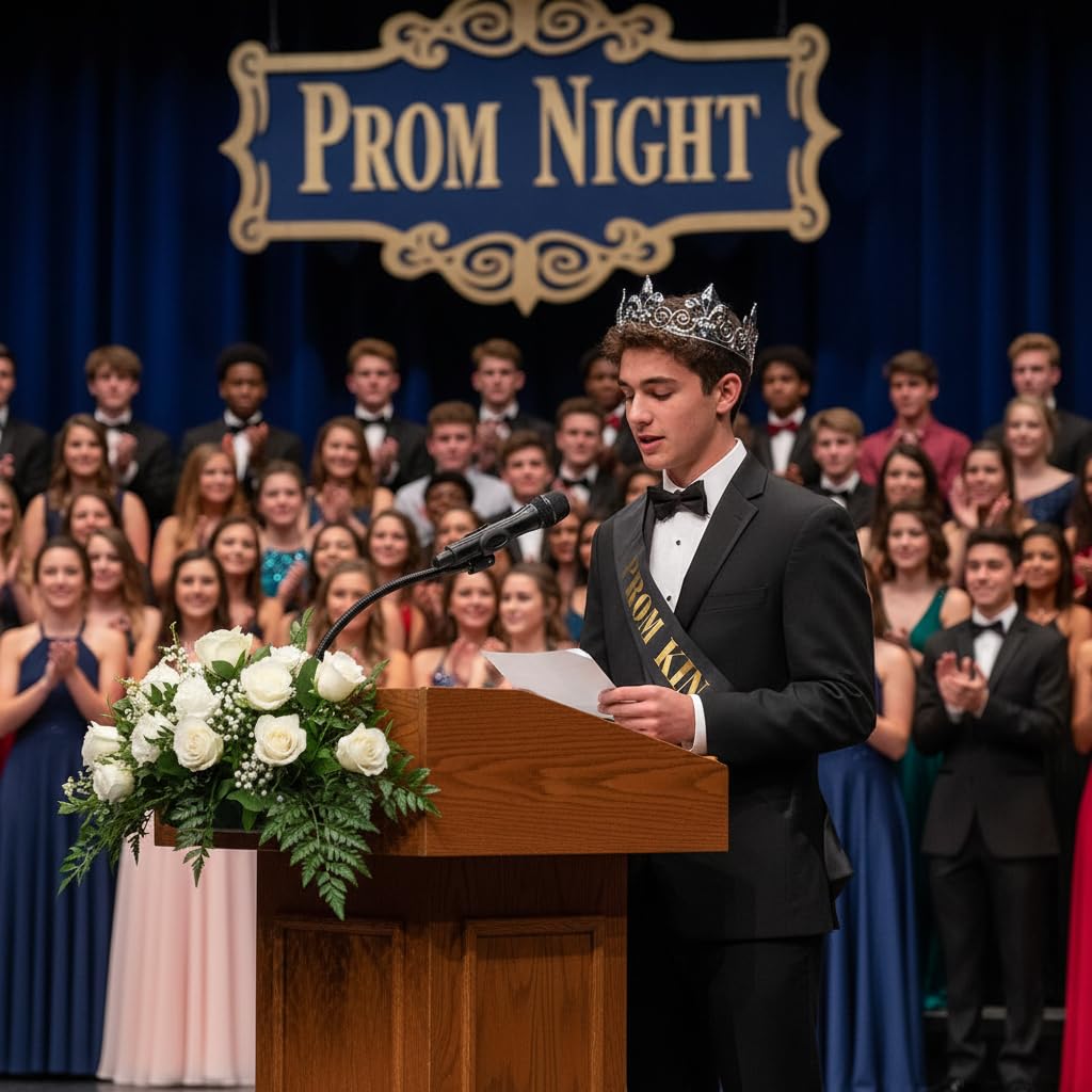 Anderson's Prom King Silver Crown & Black Satin Sash Set, Gold Foil Lettering, 2.25" Fleur‑de‑Lis Rhinestone Crown and 3.75" x 62" Royalty Sash for High School Coronation & Formal Events, 2 Piece Set - Image 5