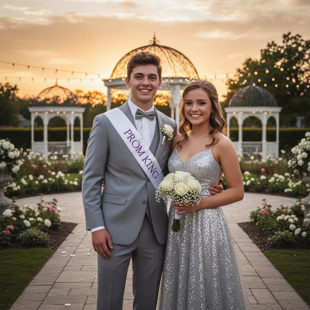 Anderson’s Prom King White Satin Sash with Purple Imprint, 3" x 72" Prom Royalty Sash for King Coronation, Prom Night Accessories for High School Court & Formal Events - Image 3