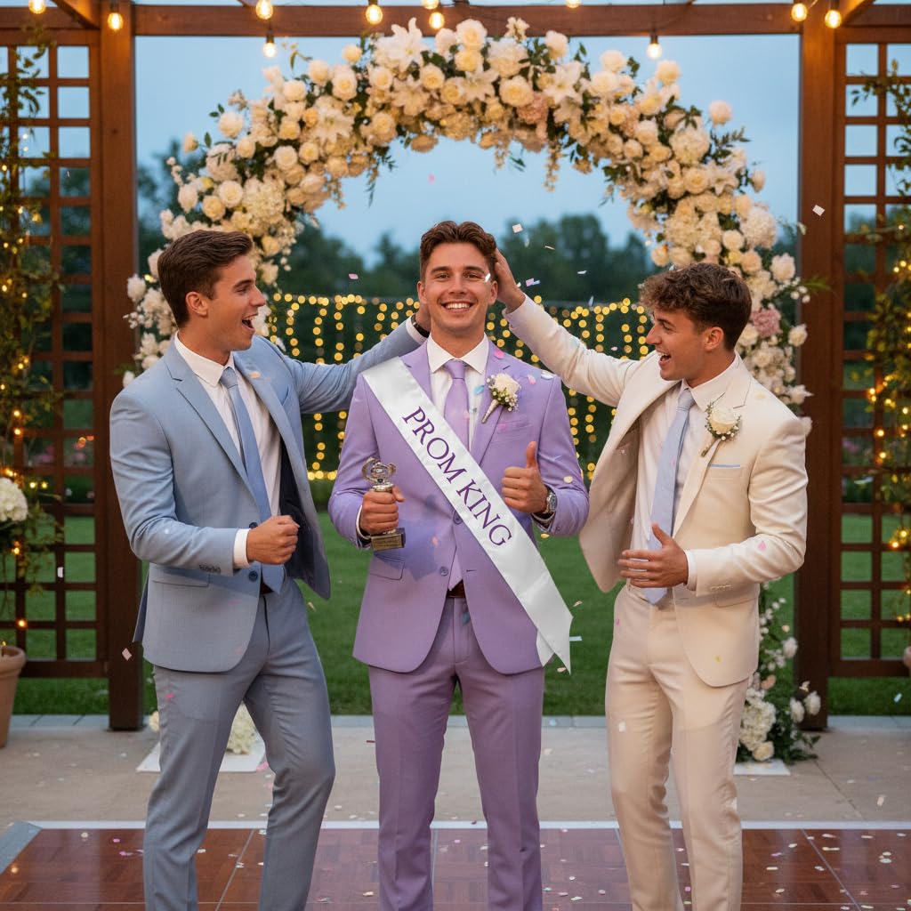 Anderson’s Prom King White Satin Sash with Purple Imprint, 3" x 72" Prom Royalty Sash for King Coronation, Prom Night Accessories for High School Court & Formal Events - Image 4