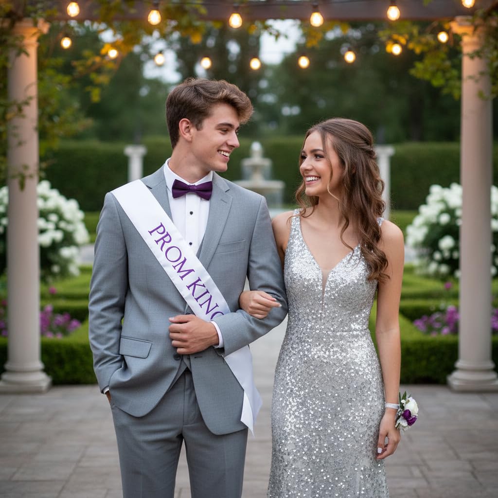 Anderson’s Prom King White Satin Sash with Purple Imprint, 3" x 72" Prom Royalty Sash for King Coronation, Prom Night Accessories for High School Court & Formal Events - Image 5
