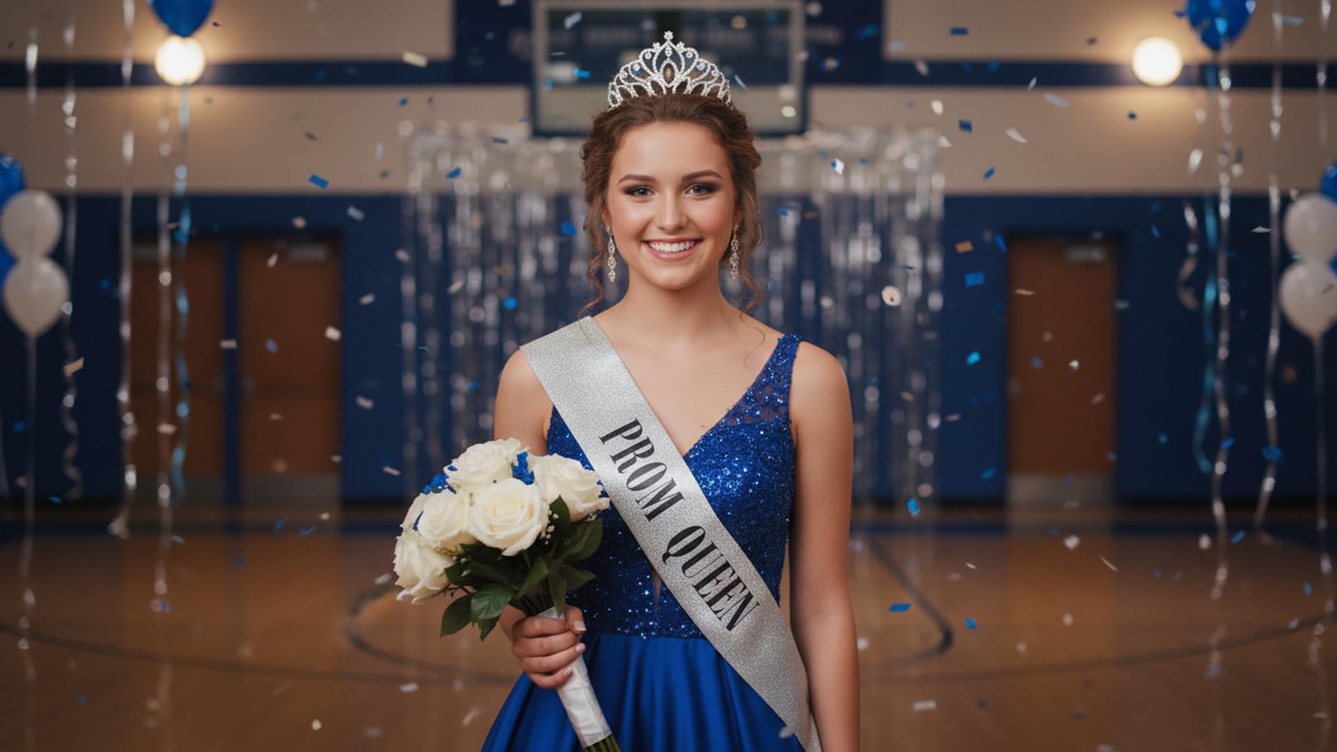 Anderson’s Prom Queen Taylor Tiara and Silver Glitter Sash Set, Black Lettering, Elegant Coronation Accessories and 3.75" x 62" Prom Queen Sash for High School Coronation, 2 Piece Set - Image 4