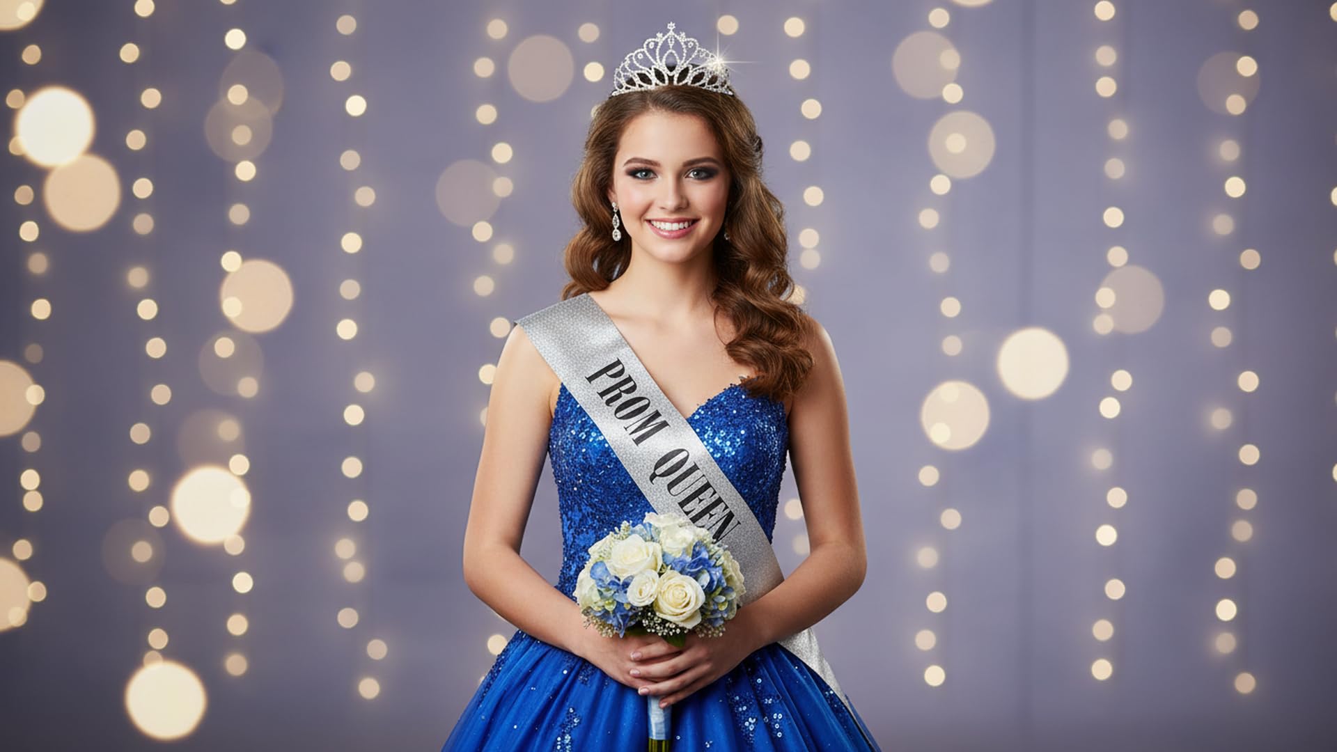 Anderson’s Prom Queen Taylor Tiara and Silver Glitter Sash Set, Black Lettering, Elegant Coronation Accessories and 3.75" x 62" Prom Queen Sash for High School Coronation, 2 Piece Set - Image 5