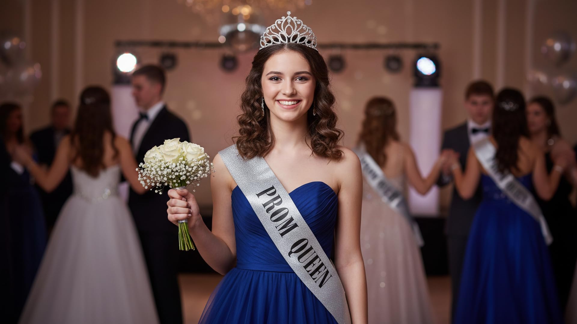 Anderson’s Prom Queen Taylor Tiara and Silver Glitter Sash Set, Black Lettering, Elegant Coronation Accessories and 3.75" x 62" Prom Queen Sash for High School Coronation, 2 Piece Set - Image 6