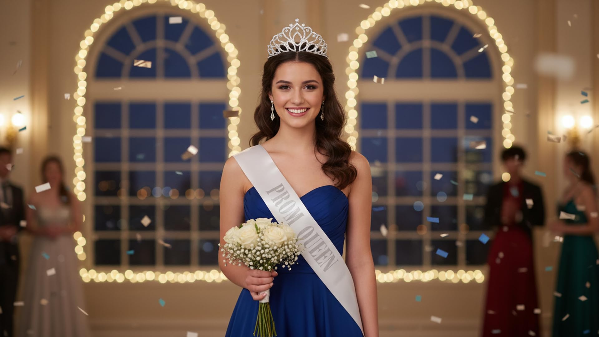 Anderson’s Prom Queen Taylor Tiara and White Satin Sash Set, Shiny Metallic Silver Foil Lettering, Elegant Coronation Accessories and 3.75" x 62" Prom Queen Sash for Coronation, 2 Piece Set - Image 4