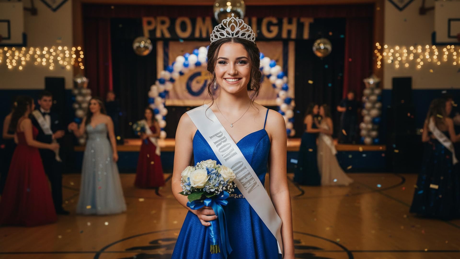 Anderson’s Prom Queen Taylor Tiara and White Satin Sash Set, Shiny Metallic Silver Foil Lettering, Elegant Coronation Accessories and 3.75" x 62" Prom Queen Sash for Coronation, 2 Piece Set - Image 5