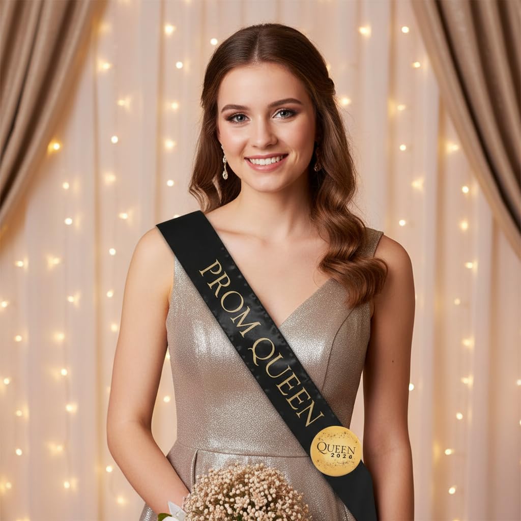 Anderson's Prom Royalty Sash Set, Black & Gold King and Queen Sashes with 2026 Keepsake Buttons for High School Prom, Formal Events, Banquets, and Student Recognition Ceremonies, 4 Piece Set - Image 6