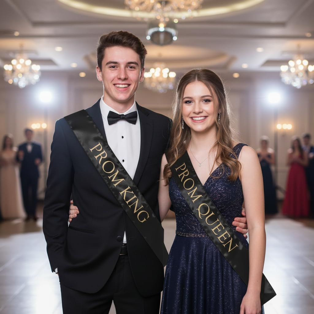 Anderson's Prom Royalty Sash Set, Black & Gold King and Queen Sashes with 2026 Keepsake Buttons for High School Prom, Formal Events, Banquets, and Student Recognition Ceremonies, 4 Piece Set - Image 7