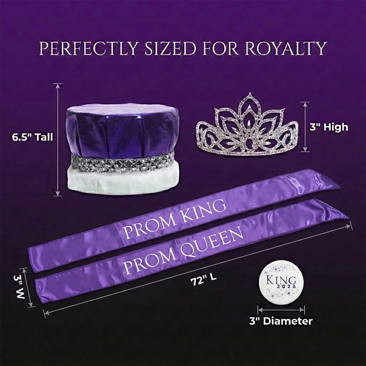 Anderson's Prom Royalty Set - Rhinestone Tiara, King Crown, Sashes, Buttons - Image 2