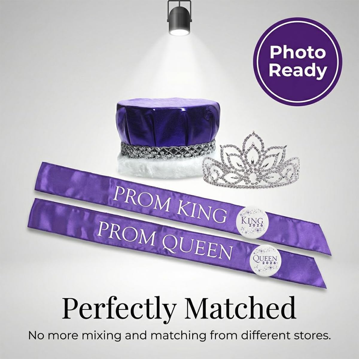 Anderson's Prom Royalty Set - Rhinestone Tiara, King Crown, Sashes, Buttons - Image 4