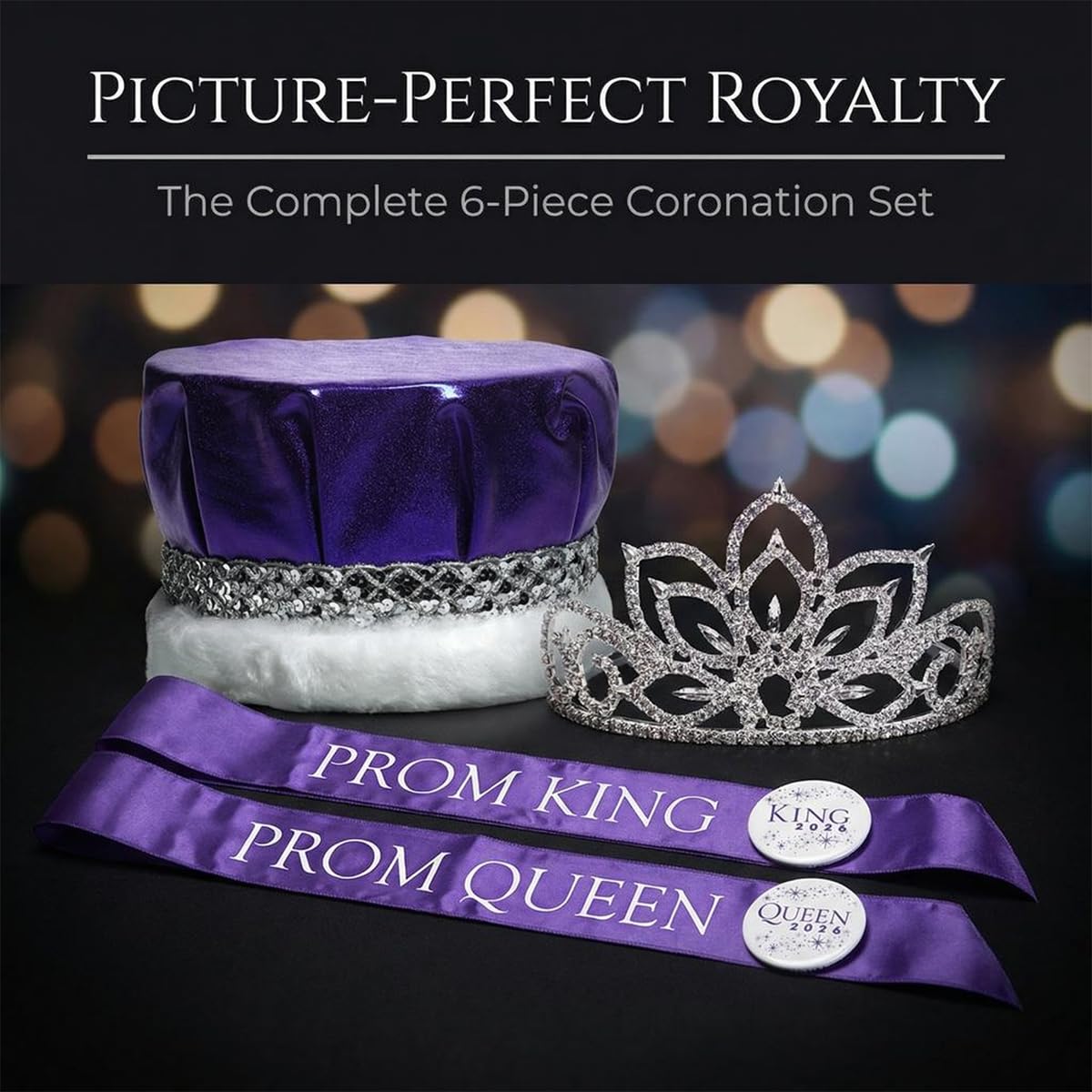 Anderson's Prom Royalty Set - Rhinestone Tiara, King Crown, Sashes, Buttons - Image 8