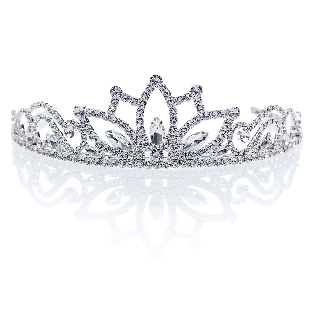 Anderson's Pryia Rhinestone Tiara, 1.75" High Silver Metal Crown with Sparkling Clear Rhinestones, Adjustable Fit & Removable Comfort Combs, Perfect for Prom, Homecoming, Weddings, Pageants, Quinceañeras, and Special Occasions