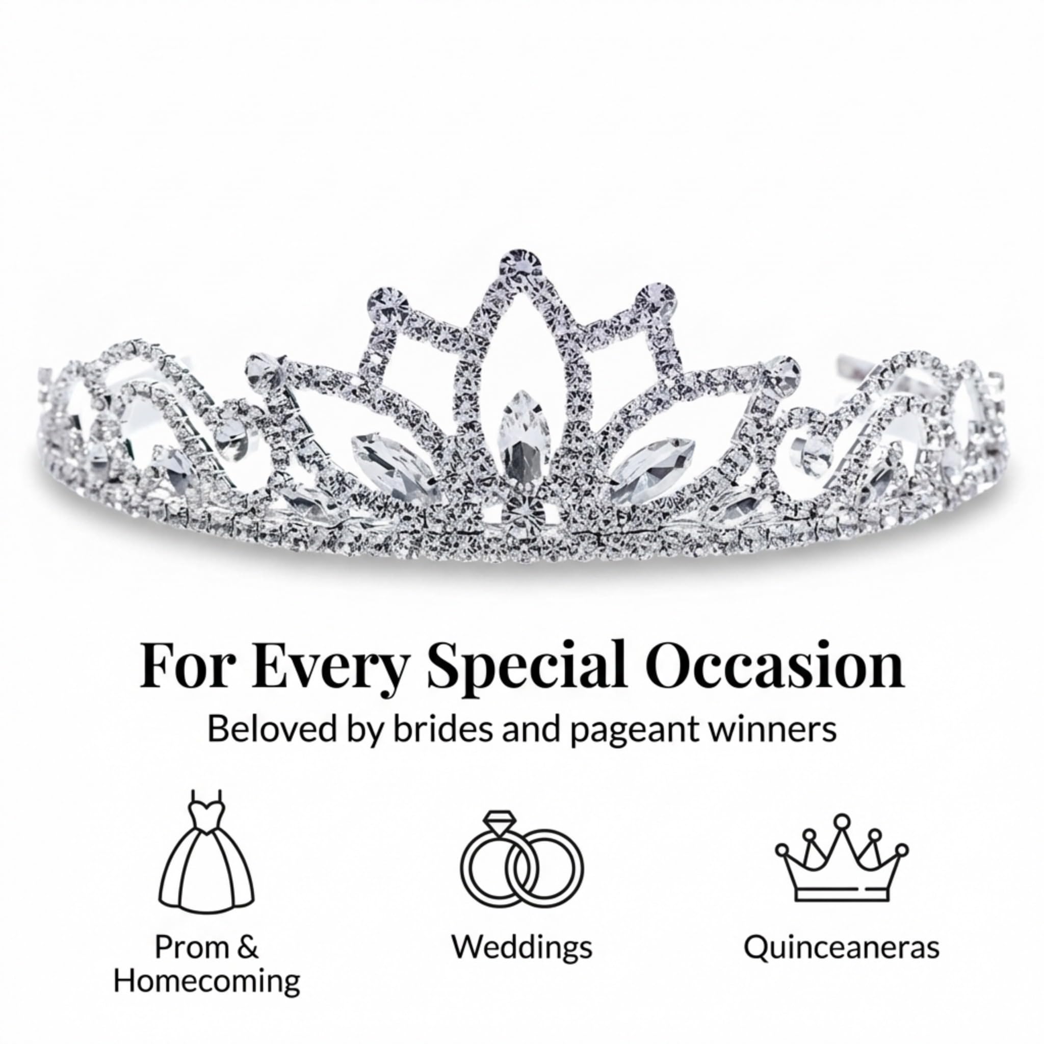 Anderson's Pryia Rhinestone Tiara, 1.75" High Silver Metal Crown with Sparkling Clear Rhinestones, Adjustable Fit & Removable Comfort Combs, Perfect for Prom, Homecoming, Weddings, Pageants, Quinceañeras, and Special Occasions - Image 4