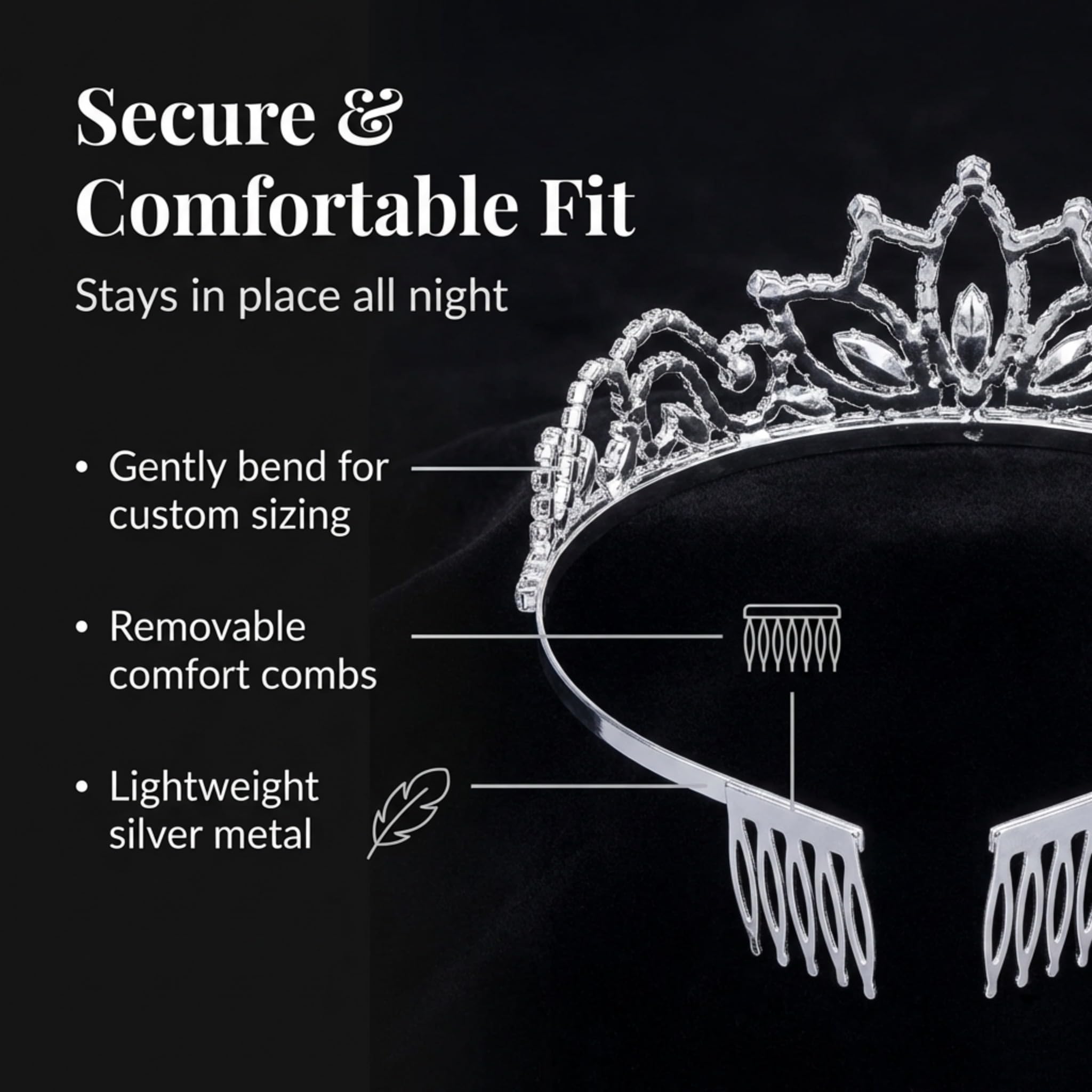 Anderson's Pryia Rhinestone Tiara, 1.75" High Silver Metal Crown with Sparkling Clear Rhinestones, Adjustable Fit & Removable Comfort Combs, Perfect for Prom, Homecoming, Weddings, Pageants, Quinceañeras, and Special Occasions - Image 7