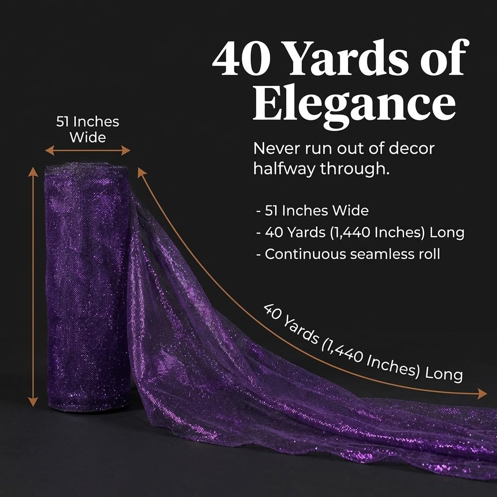 Anderson's Purple Metallic Tulle Fabric Roll, 51 Inches x 40 Yards, Sheer Fabric for Wedding Decorations, Baby Shower, Gender Reveal, Prom, Homecoming, Photo Backdrops, Arch Draping - Image 3