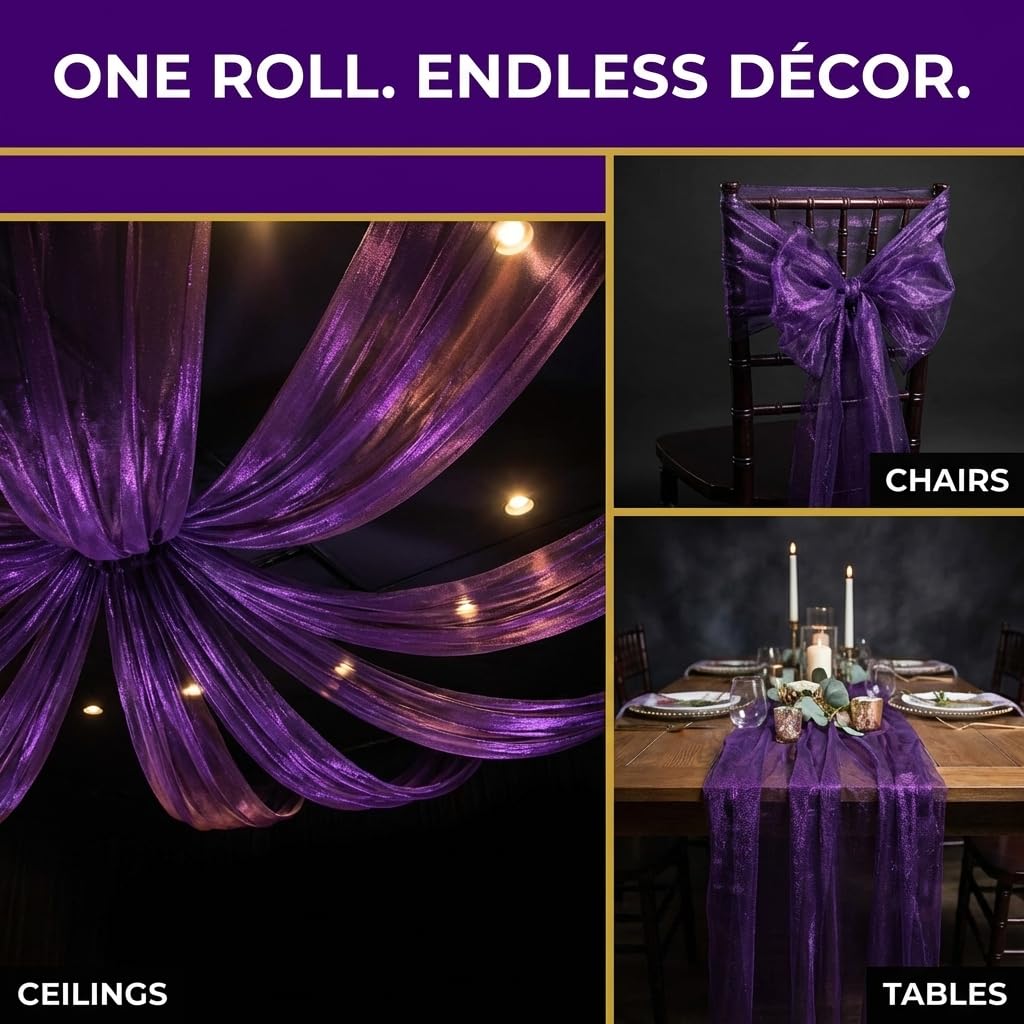 Anderson's Purple Metallic Tulle Fabric Roll, 51 Inches x 40 Yards, Sheer Fabric for Wedding Decorations, Baby Shower, Gender Reveal, Prom, Homecoming, Photo Backdrops, Arch Draping - Image 5