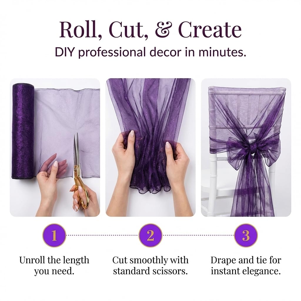 Anderson's Purple Metallic Tulle Fabric Roll, 51 Inches x 40 Yards, Sheer Fabric for Wedding Decorations, Baby Shower, Gender Reveal, Prom, Homecoming, Photo Backdrops, Arch Draping - Image 6