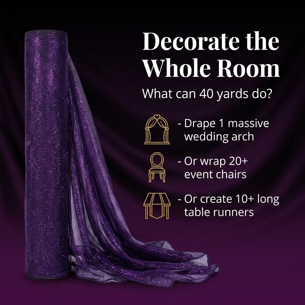 Anderson's Purple Metallic Tulle Fabric Roll, 51 Inches x 40 Yards, Sheer Fabric for Wedding Decorations, Baby Shower, Gender Reveal, Prom, Homecoming, Photo Backdrops, Arch Draping - Image 8