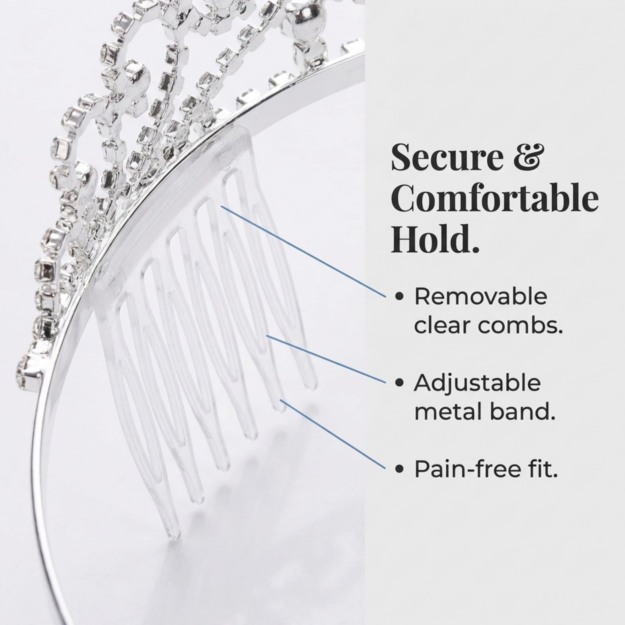 Anderson's Raya Rhinestone Tiara, 1.5" High Silver Metal Crown with Sparkling Clear Rhinestones, Adjustable Fit & Removable Comfort Combs, Perfect for Prom, Homecoming, Weddings, Pageants, Quinceañeras, and Special Occasions - Image 6