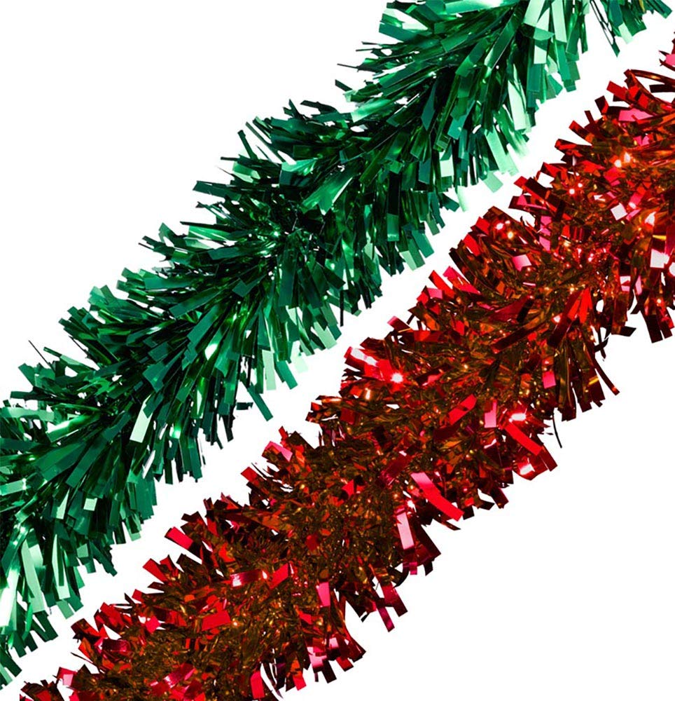 Anderson's Red and Green Metallic Holiday Garland, 25 Feet Long, Christmas Decorations, Parade Float Decorations for Trailer, Metallic Tinsel Garland, Christmas Garland Décor for Home and Party