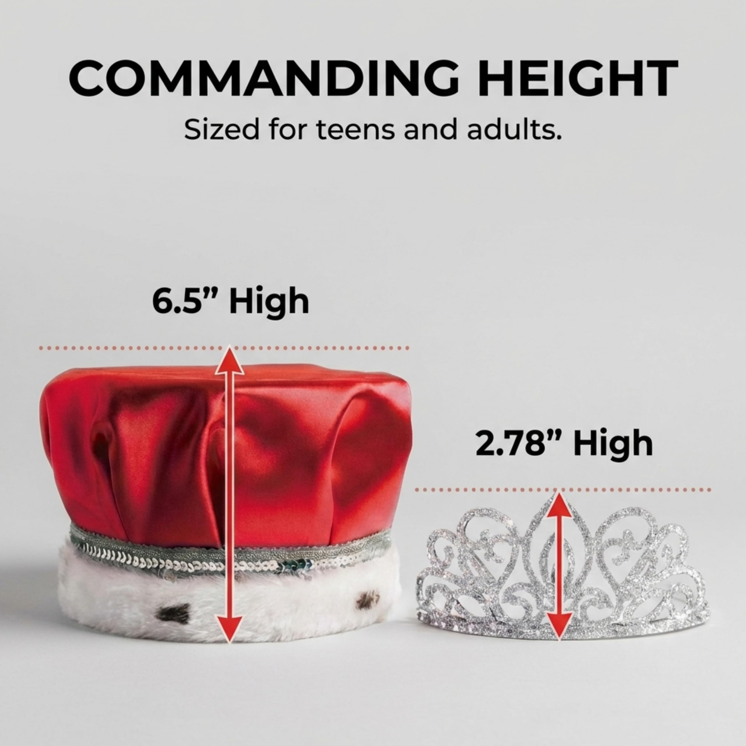 Anderson's Red Satin King Crown and Queen Tiara Royalty Set - Image 6