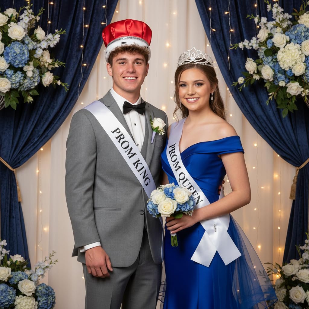 Anderson's Red Satin King Crown and Queen Tiara Royalty Set - Image 6