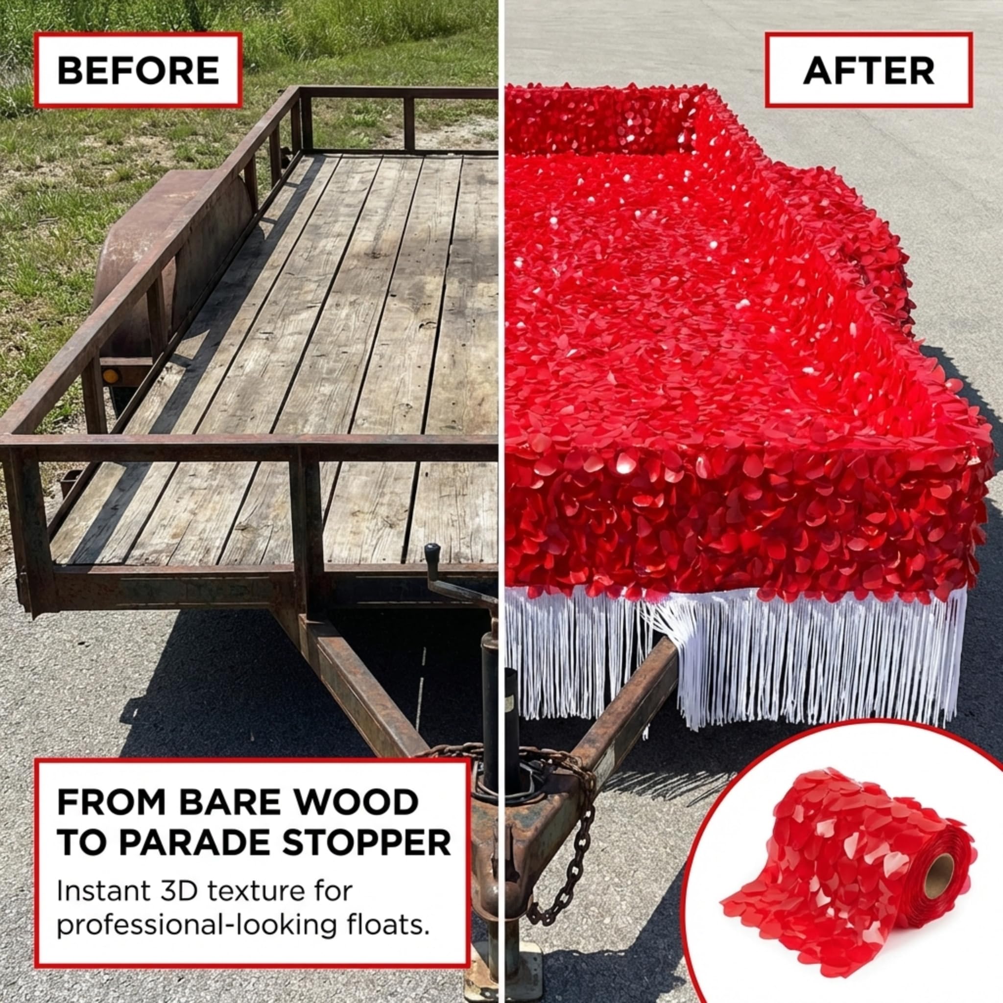 Anderson's Red Vinyl Floral Sheeting, 30 Ft. Parade Float Decorations for Trailer, Party Decorations, Wedding, Prom, Homecoming, Photo Backdrops, Indoor/Outdoor - Image 4