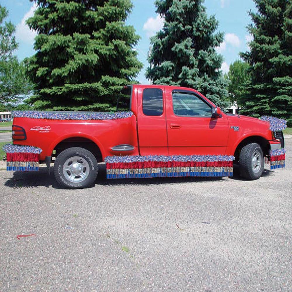 Anderson's Red, White, and Blue Metallic Twist and Metallic Fringe Truck Parade Decoration Kit, Parade Float Decor