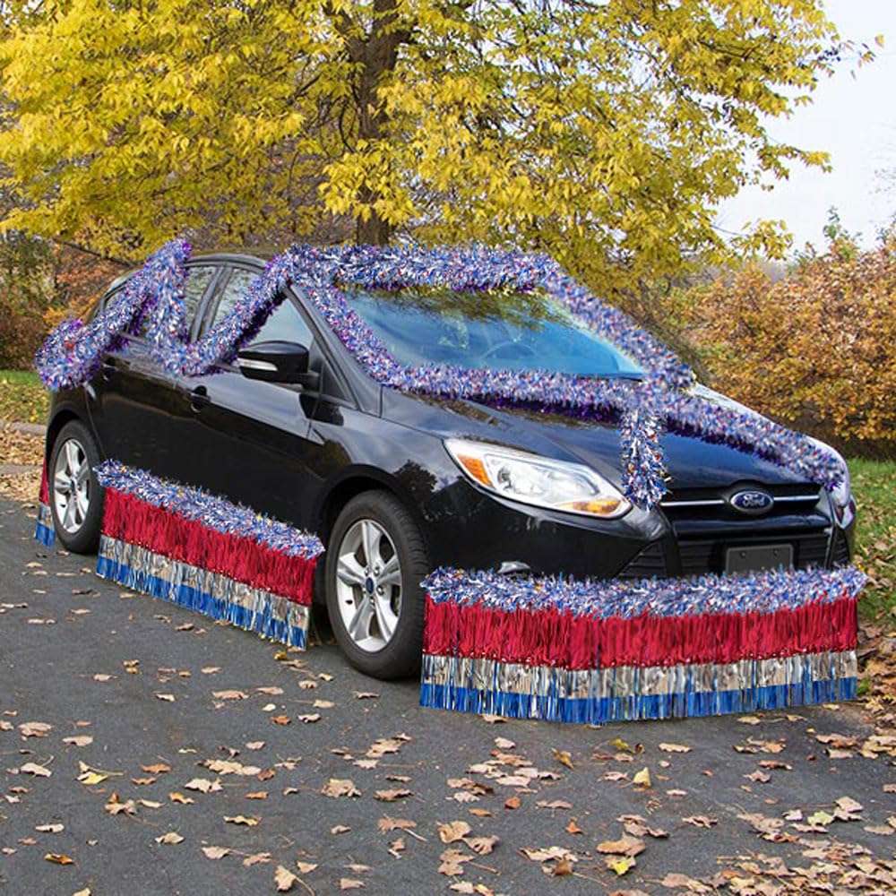 Anderson's Red, White, and Blue Metallic Twist and Metallic Fringe Car Parade Decoration Kit, Parade Float Decor