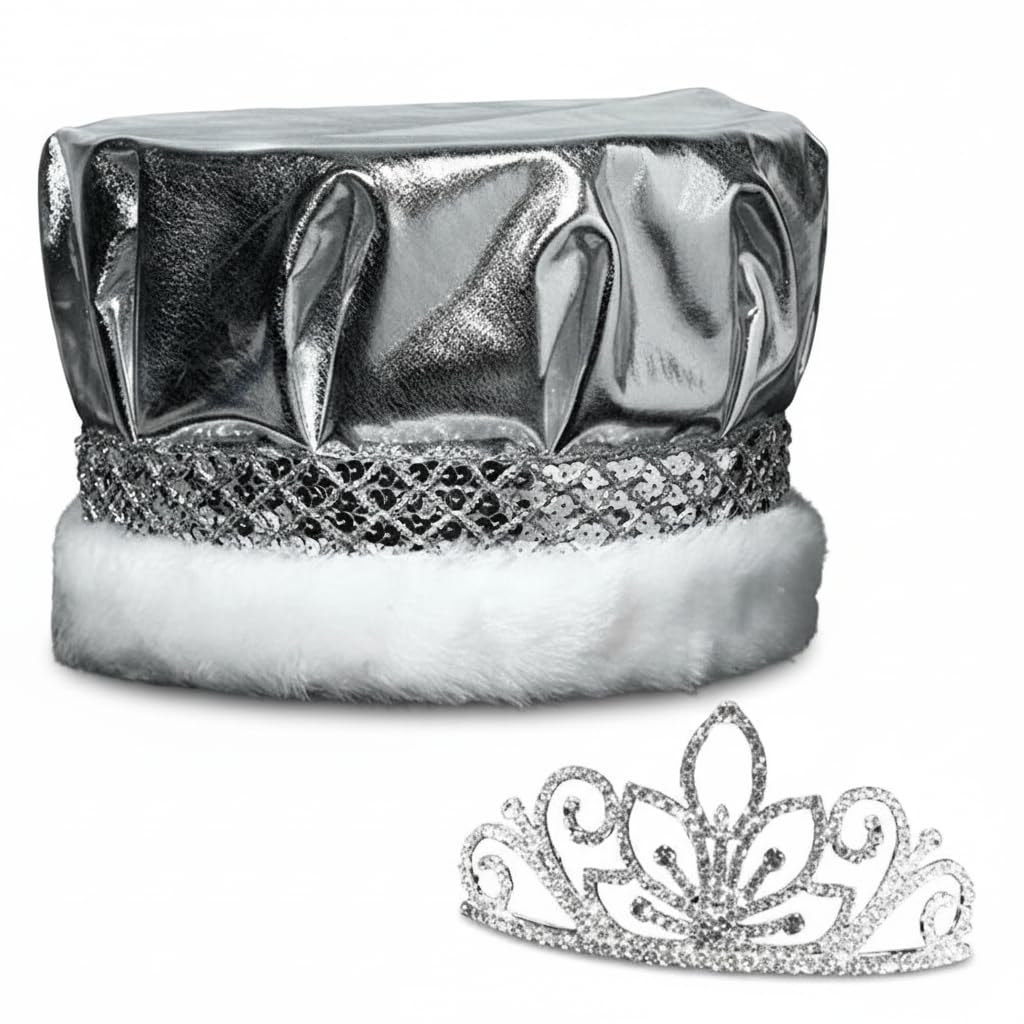 Anderson's Regal Majestic Royalty Set, Metallic Crown, White Fur, Janet Tiara, Prom, Homecoming Winter Formal Coronation