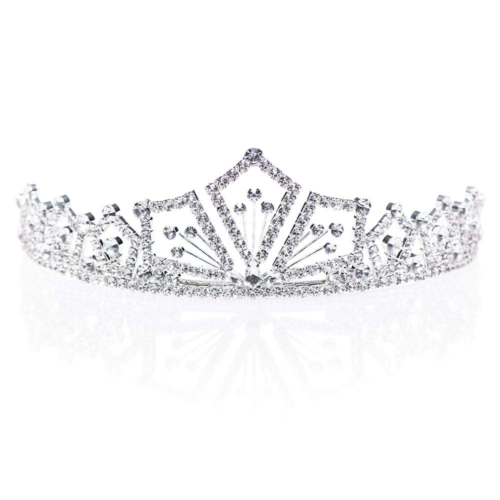 Anderson's Rey Rhinestone Tiara, Sparkling 2-Inch Clear Crystal Crown for Women, Adjustable Silver Band with Comfort Combs, Perfect for Weddings, Proms, Pageants, Quinceañeras, and Special Occasions